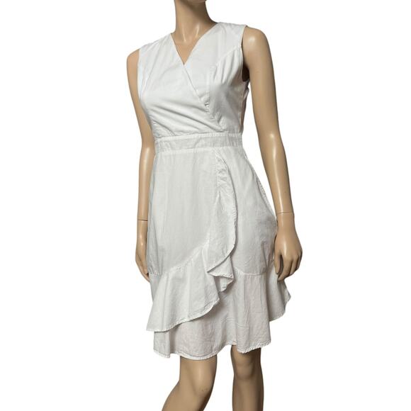 Claudio Milano 100% Linen Size S Mini Dress Sleeveless Cross Top Ruffles Skirt - Picture 4 of 10